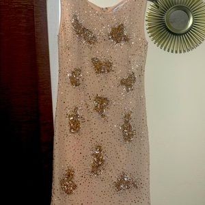 Badgley Mischka Beige Sequins Mini Women Dress